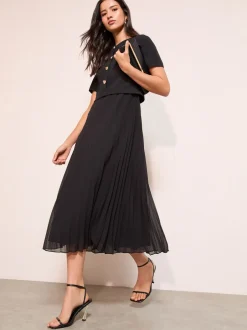 Jurken*Friends Like These - Button Down 2-In-1 Pleated Dress Zwart