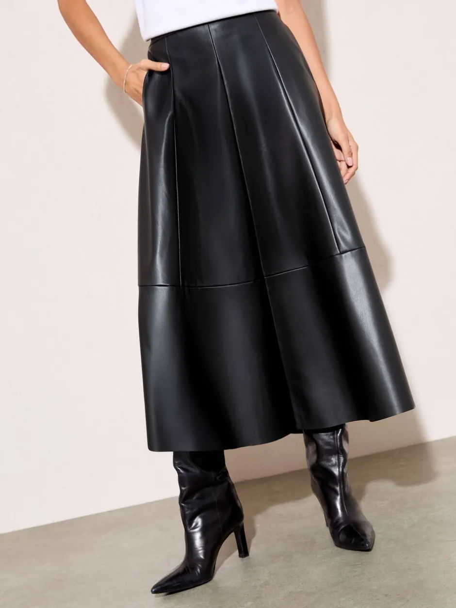 Rokken*Friends Like These - Faux Leather Midi Skirt Zwart
