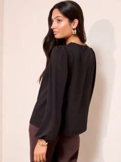 Gelegenheidskleding|Blouses En Overhemden*Friends Like These - Long Sleeve Pleat Front Detail Blouse Zwart