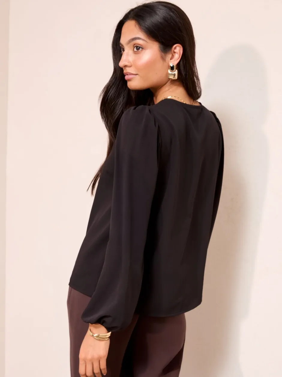 Gelegenheidskleding|Blouses En Overhemden*Friends Like These - Long Sleeve Pleat Front Detail Blouse Zwart