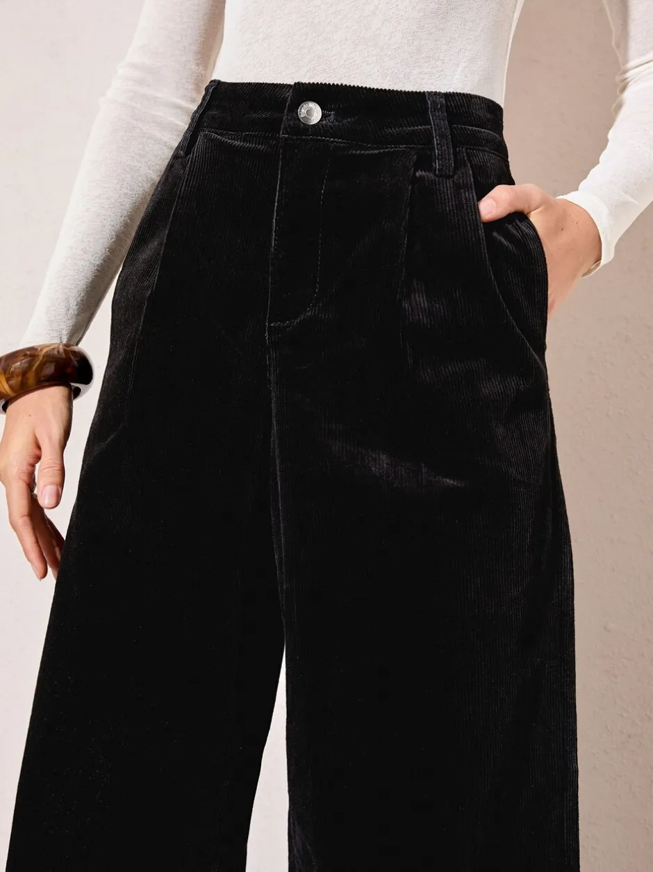 Kostuums En Werkkleding*Friends Like These - corduroy geplooide voorkant wijde pijpen broek Zwart