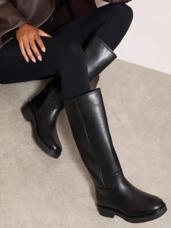 Boots*Friends Like These - Faux Leather Casual Flat Pull On Knee High Long Riding Boots Zwart