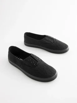 Sneakers*Next - Geborduurde veterloze canvas instapsneakers Zwart