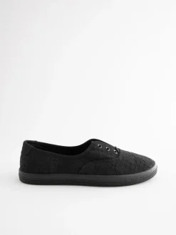 Sneakers*Next - Geborduurde veterloze canvas instapsneakers Zwart