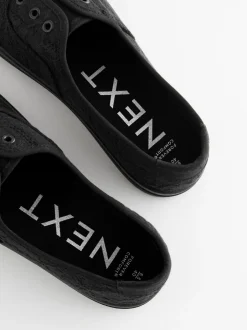 Sneakers*Next - Geborduurde veterloze canvas instapsneakers Zwart
