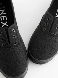 Sneakers*Next - Geborduurde veterloze canvas instapsneakers Zwart