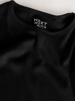 T-Shirts*Next - Geribbeld T-shirt met lange mouwen en katoengehalte (3 mnd-7 jr) Zwart