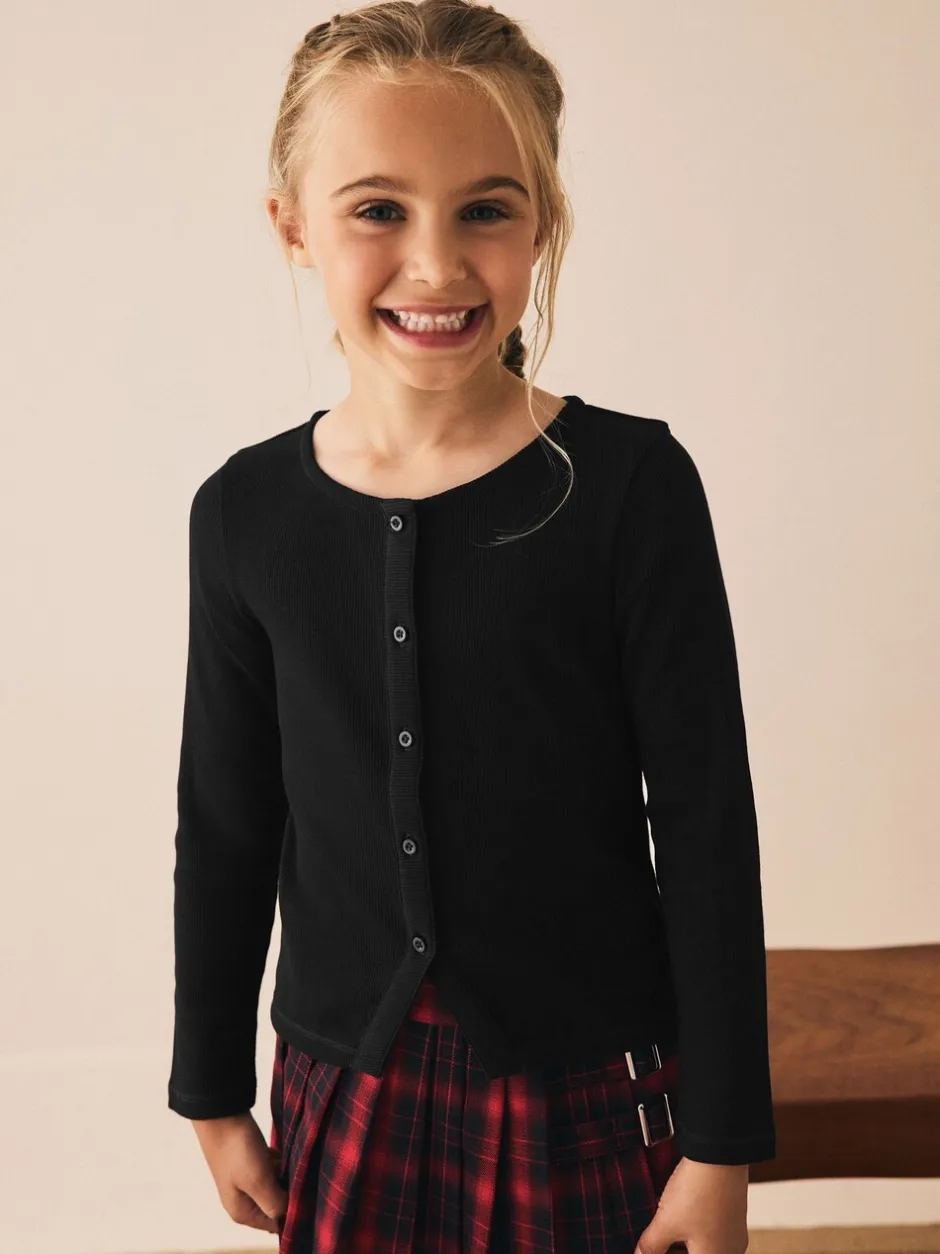 Schoolkleding|Gebreide Kleding*Next Zwart - Geribbeld vest met lange mouwen (3-16jr)