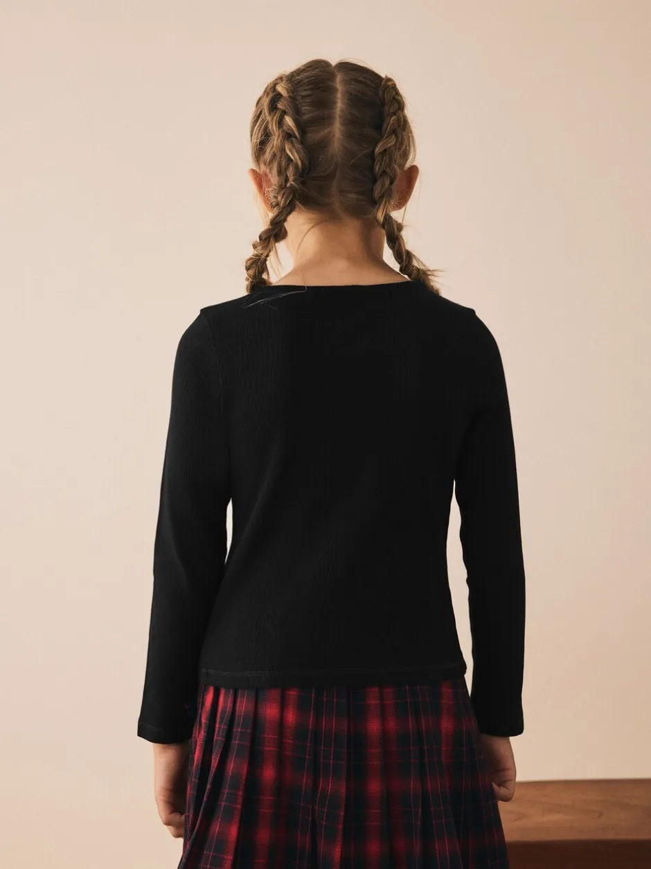 Schoolkleding|Gebreide Kleding*Next Zwart - Geribbeld vest met lange mouwen (3-16jr)
