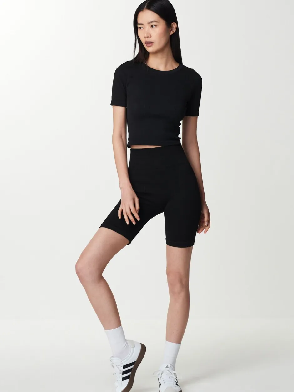 Shorts*Next Zwart - Geribbelde fietsshort met hoge taille