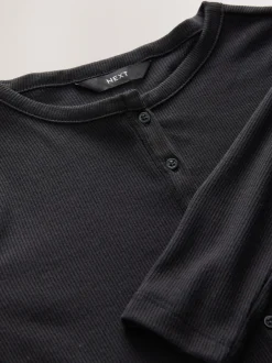 Tops En T-Shirts|Next - Geribbelde Henley-bodysuit met lange mouwen Zwart