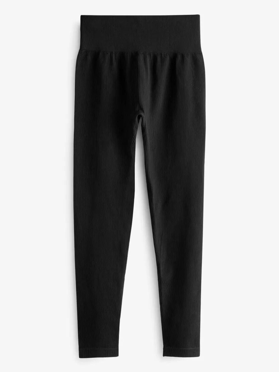 Sportkleding|Leggings En Joggingbroeken|Next Zwart - Geribbelde naadloze legging met hoge taille