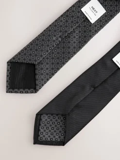 Stropdassen En Pochets|Next Zwart - Gestructureerde clipstropdassen 2 set