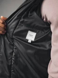 Jassen En Jacks*Next Zwart - Gewatteerde jas van wolmix met visgraatmotief en geïntegreerd gilet