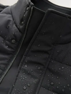 Jassen En Jacks|Next - Gewatteerde regenbestendige jas met opstaande kraag Zwart