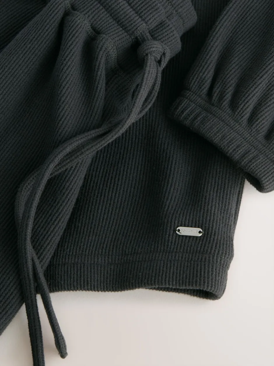 Pyjama's|Loungewear*Next Zwart - Gezellige pyjama met wafeldessin en lange mouwen
