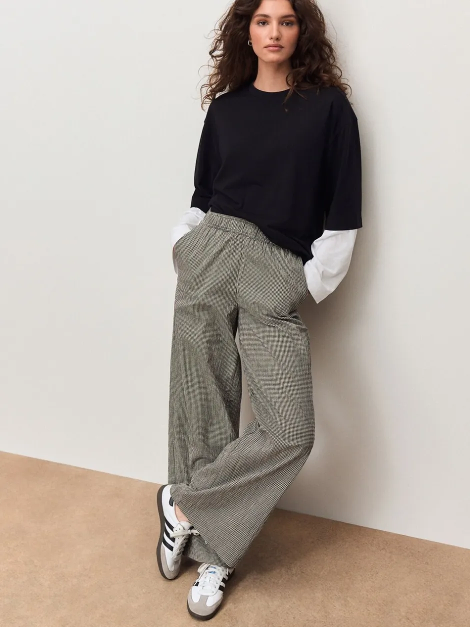 Broeken|Next - Gingham Wide Leg Trousers Zwart