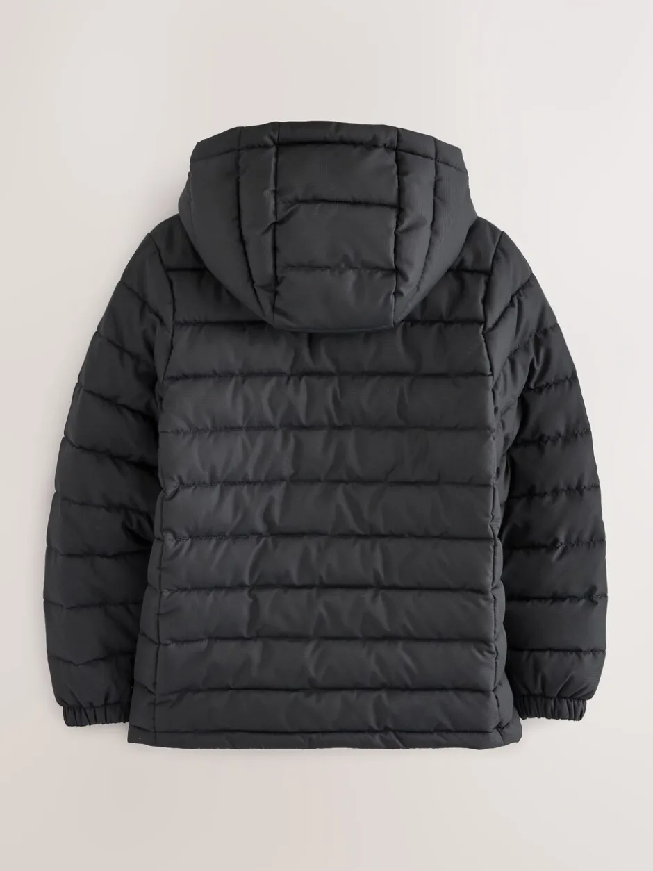 Schoolkleding*Next Zwart - Halfzwaar gewatteerd jack met capuchon (3-17 jr)