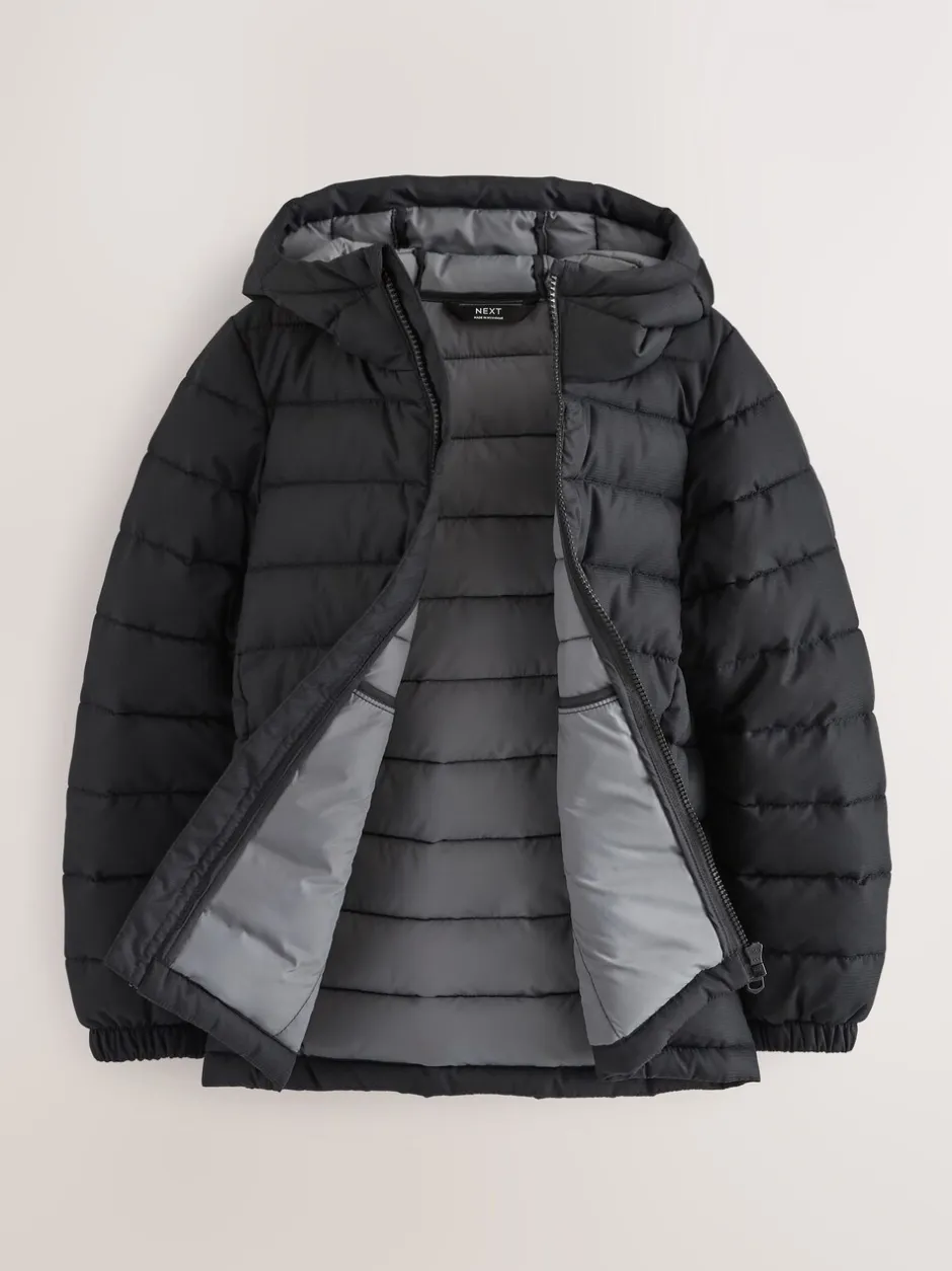 Schoolkleding*Next Zwart - Halfzwaar gewatteerd jack met capuchon (3-17 jr)