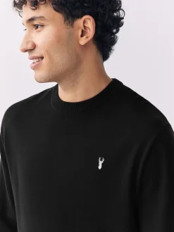 Gebreide Kleding*Next - Hertlogo - Regular Fit Cotton Rich Crew Neck Jumper Zwart