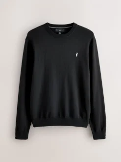Gebreide Kleding*Next - Hertlogo - Regular Fit Cotton Rich Crew Neck Jumper Zwart