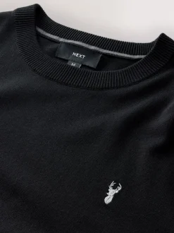 Gebreide Kleding*Next - Hertlogo - Regular Fit Cotton Rich Crew Neck Jumper Zwart