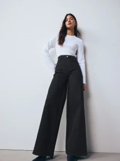 Jeans*Next - High Rise FlexiFit Stretch Pull On Wide Leg Jeans Zwart