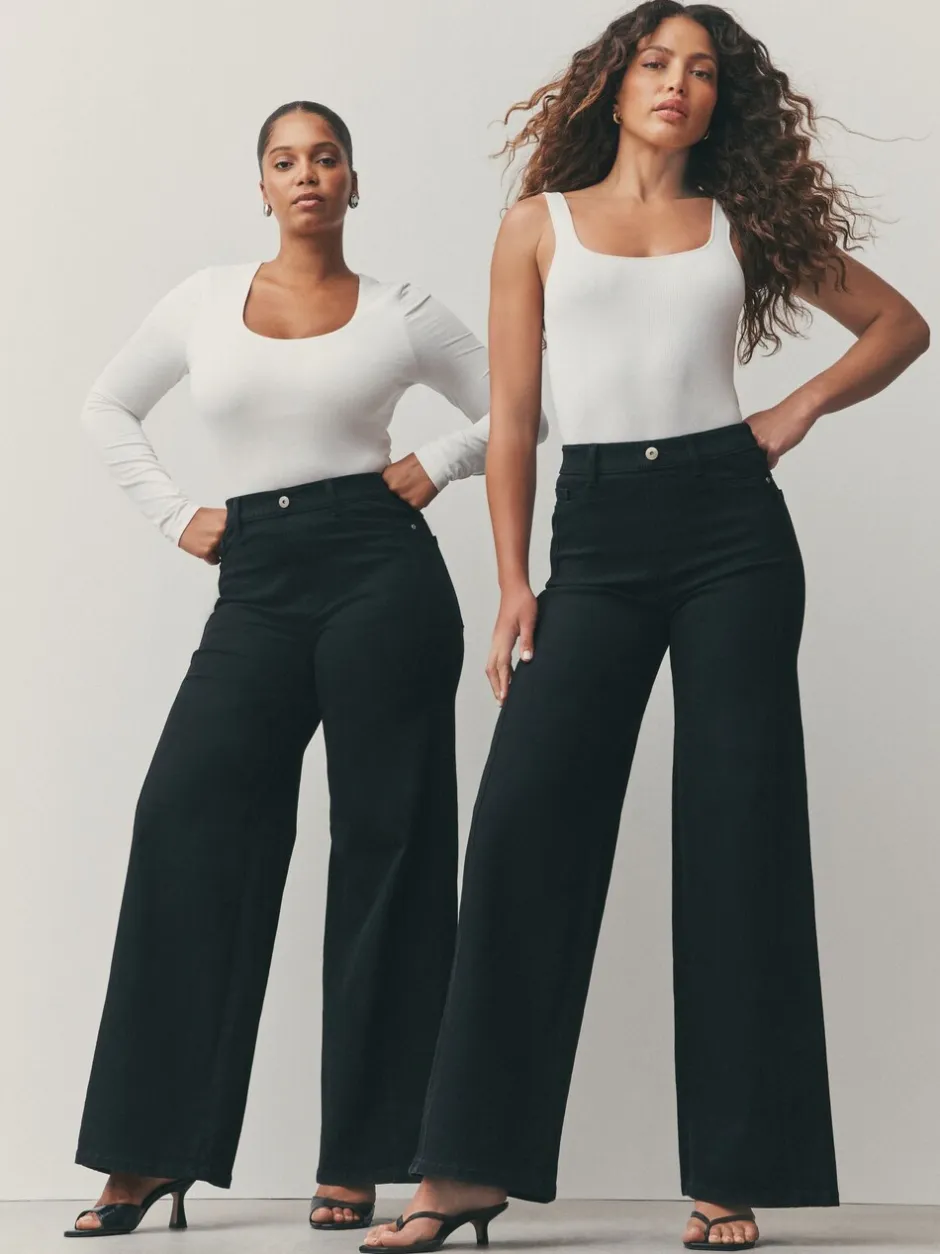 Jeans*Next - High Rise FlexiFit Stretch Pull On Wide Leg Jeans Zwart