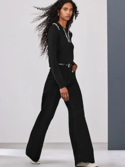 Jeans*Next - High Rise stretchy Jeans met wijde pijpen Zwart