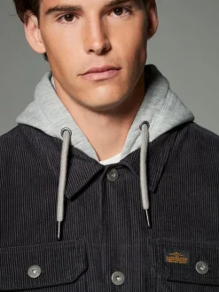 Jassen En Jacks|Next - Hooded Corduroy Borg Lined Shacket Zwart