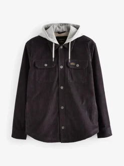 Jassen En Jacks|Next - Hooded Corduroy Borg Lined Shacket Zwart