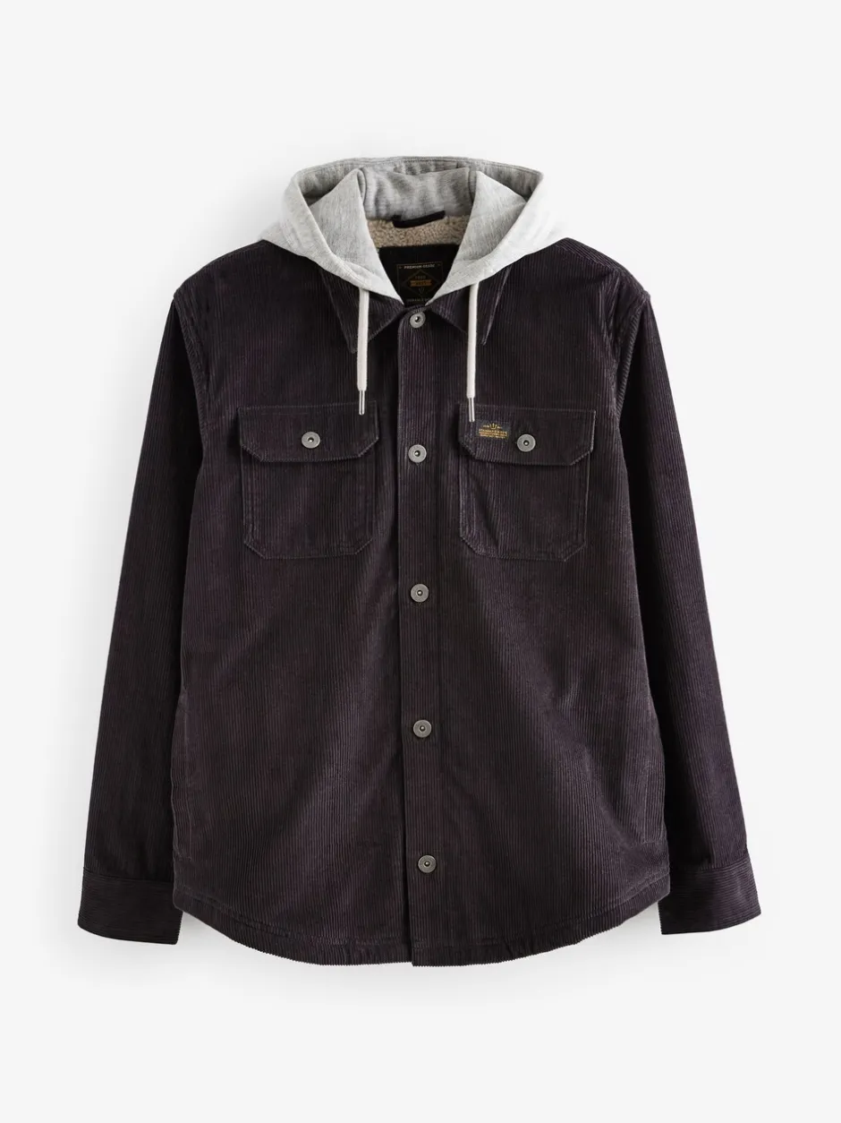 Jassen En Jacks|Next - Hooded Corduroy Borg Lined Shacket Zwart