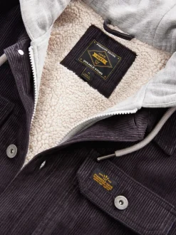 Jassen En Jacks|Next - Hooded Corduroy Borg Lined Shacket Zwart