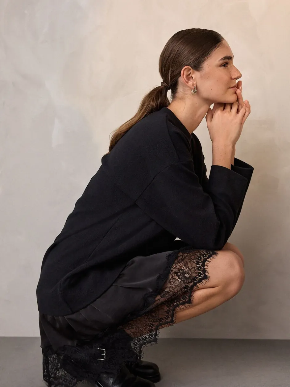 Gebreide Kleding|Jurken*Next - 2-In-1 Zacht aanvoelende trui met kanten rok Zwart