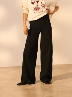 Jeans*Next Zwart - Jersey denim broek met wijde pijpen