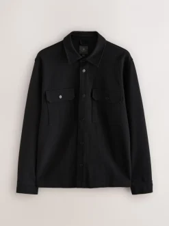 Formele Overhemden|Jassen En Jacks|Next Zwart - Jersey keperstof Overshirt met drukknopen