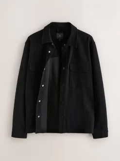 Formele Overhemden|Jassen En Jacks|Next Zwart - Jersey keperstof Overshirt met drukknopen