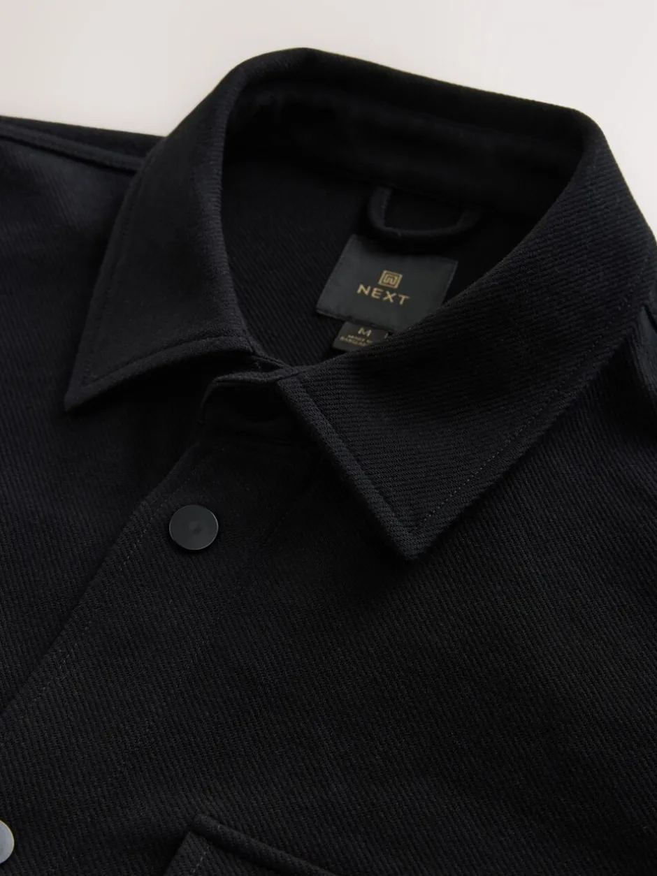 Formele Overhemden|Jassen En Jacks|Next Zwart - Jersey keperstof Overshirt met drukknopen