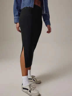 Rokken|Next Zwart - Jersey midirok