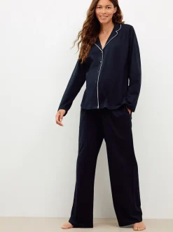 Pyjama's|Loungewear|Next - Jersey zwangerschapspyjama met knopen Zwart