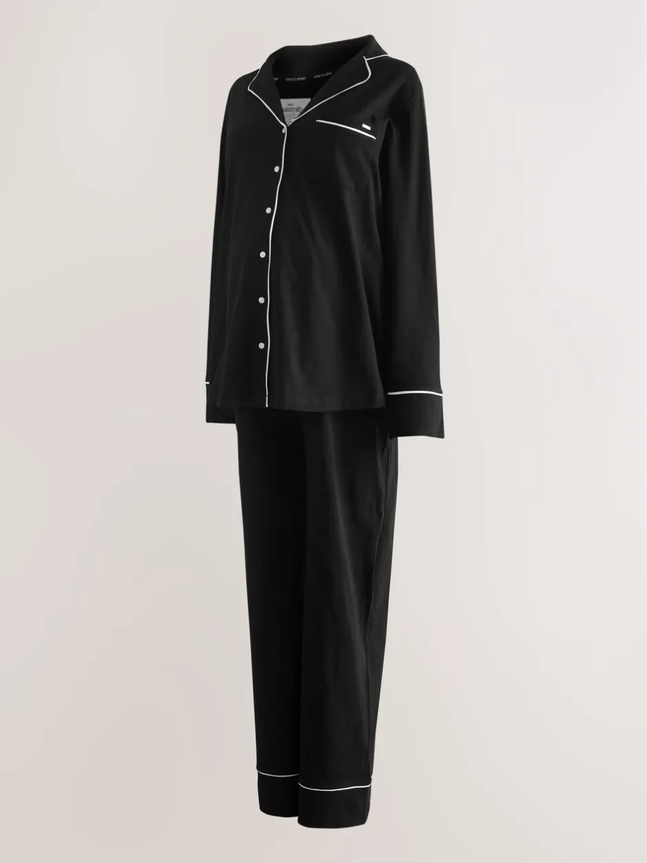 Pyjama's|Loungewear|Next - Jersey zwangerschapspyjama met knopen Zwart