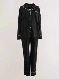 Pyjama's|Loungewear|Next - Jersey zwangerschapspyjama met knopen Zwart