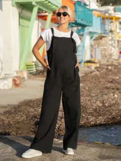 Jumpsuits En Playsuits*Jojo Maman Bébé - zwangerschapstuinbroek van een linnenmix met wijde pijpen Zwart