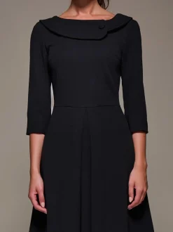 Gelegenheidskleding|Jurken|Jolie Moi - Buttoned Fold Collar Midi Dress Zwart