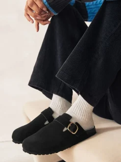 Lage Schoenen|Next - Klompen met leren voetbed Zwart