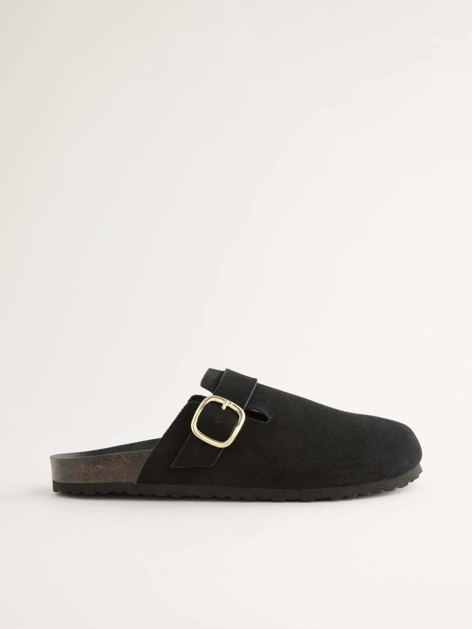 Lage Schoenen|Next - Klompen met leren voetbed Zwart