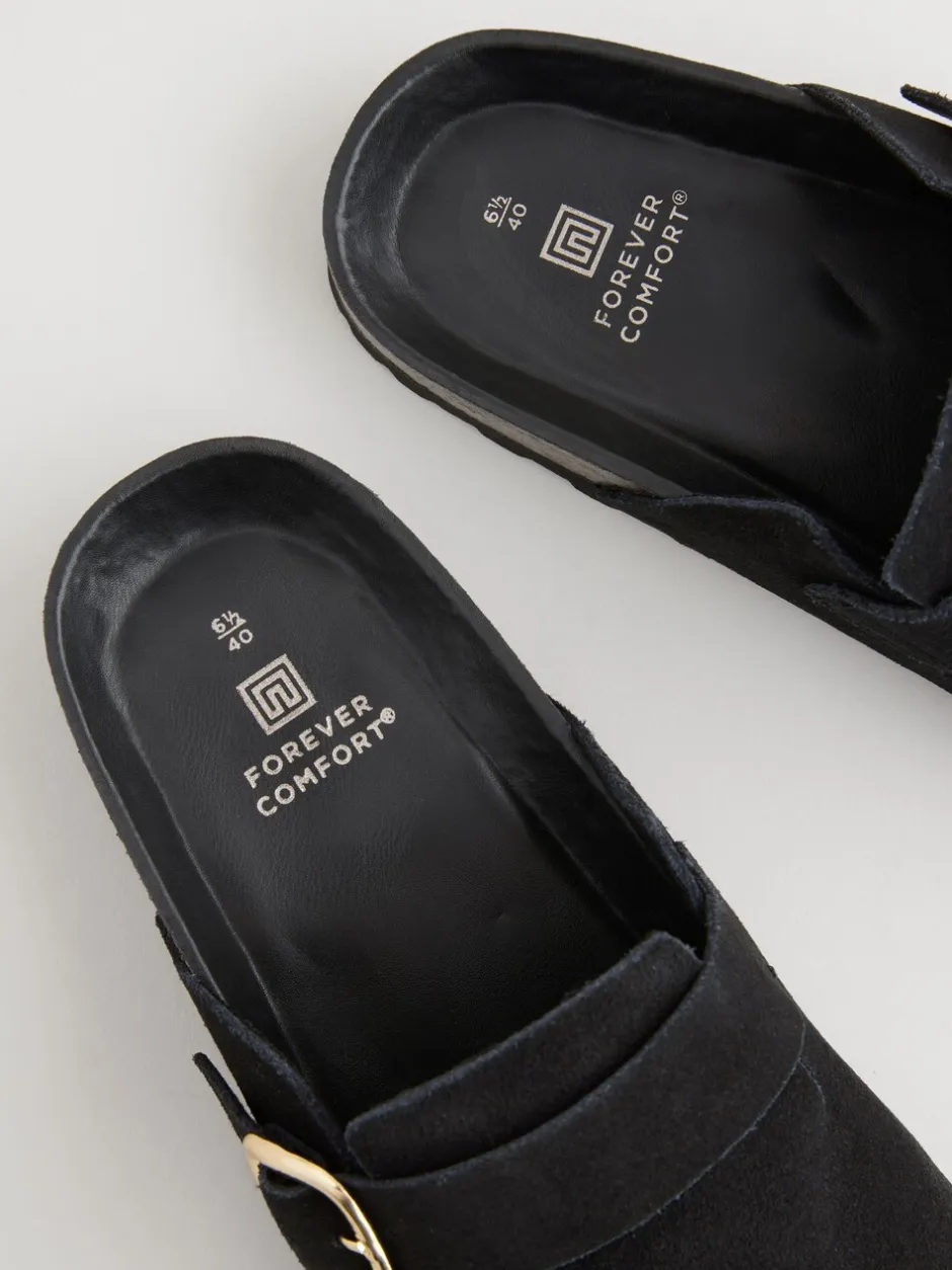Lage Schoenen|Next - Klompen met leren voetbed Zwart