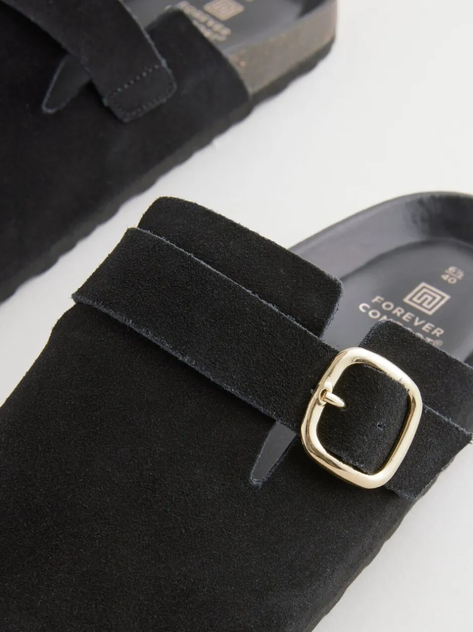 Lage Schoenen|Next - Klompen met leren voetbed Zwart
