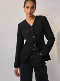 Kostuums En Werkkleding*Next Zwart - Kraagloze V-hals blazer