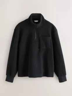 Jassen En Jacks|Sweaters En Hoody´S|Next - Kwartrits - Borg Fleece Zwart